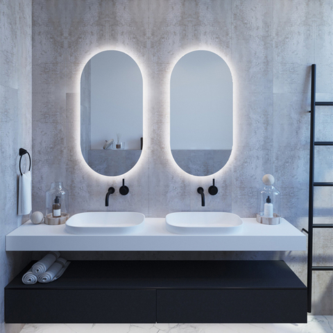 Oval Compact LED Mirror in Bathroom