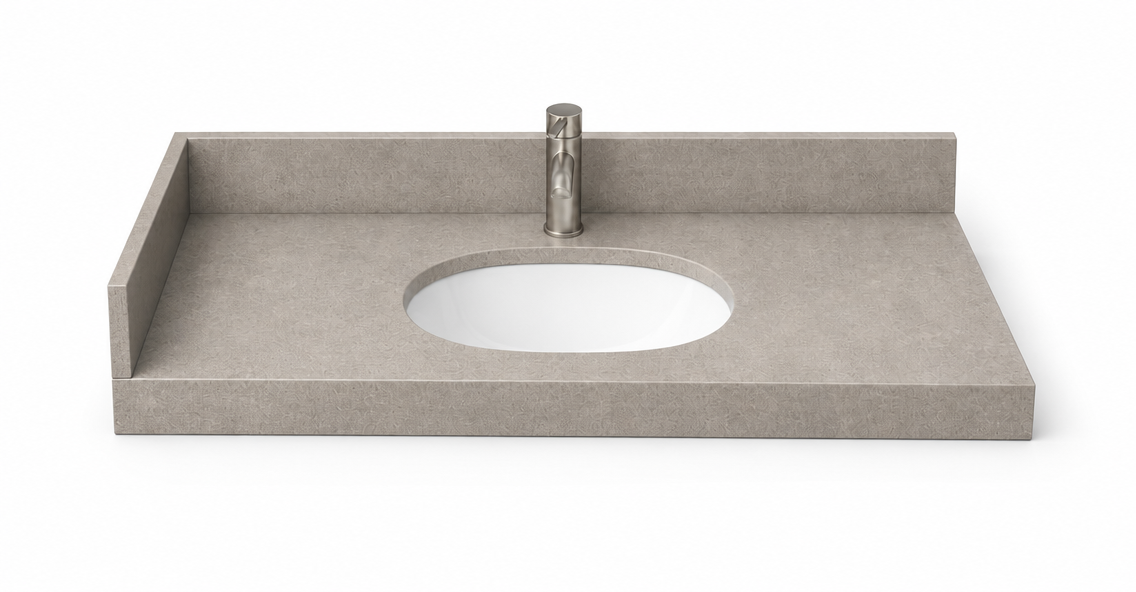 Front view of CG-221 accessible vanity top with integrated sink cutout and faucet hole.