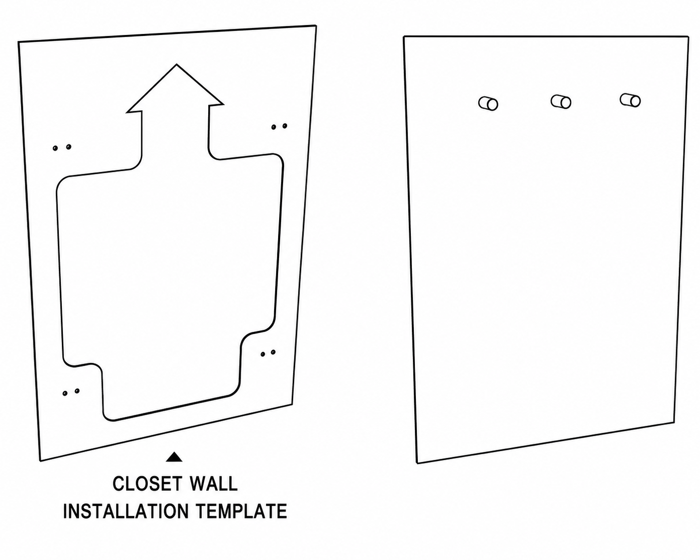Technical line drawing and installation template for the Days Inn by Wyndham GR-301 closet panel, showing precise mounting points and hook placement for rapid onsite deployment.