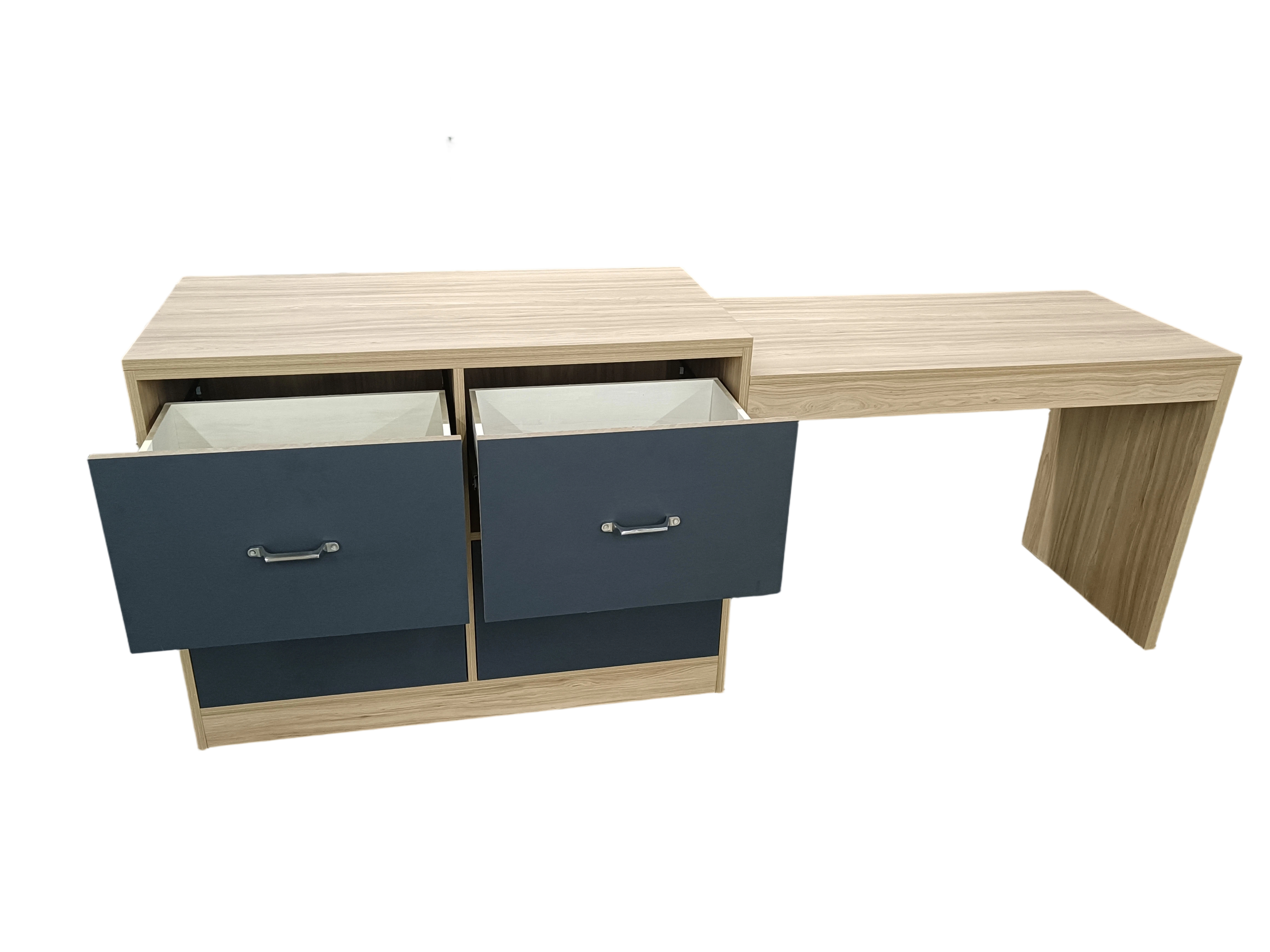 Functional view of the CG-210 hotel dresser showing open drawers with institutional-grade hardware and moisture-resistant internal boxes.