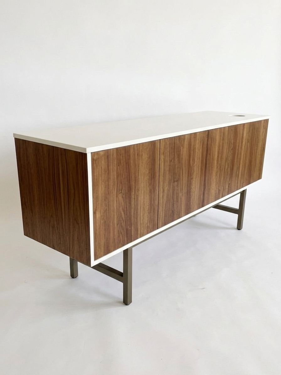 72-inch Holiday Inn Express coffee bar unit EXP2-210 featuring a dual-tone wood grain finish and a white quartz countertop for Formula Blue lobby programs.