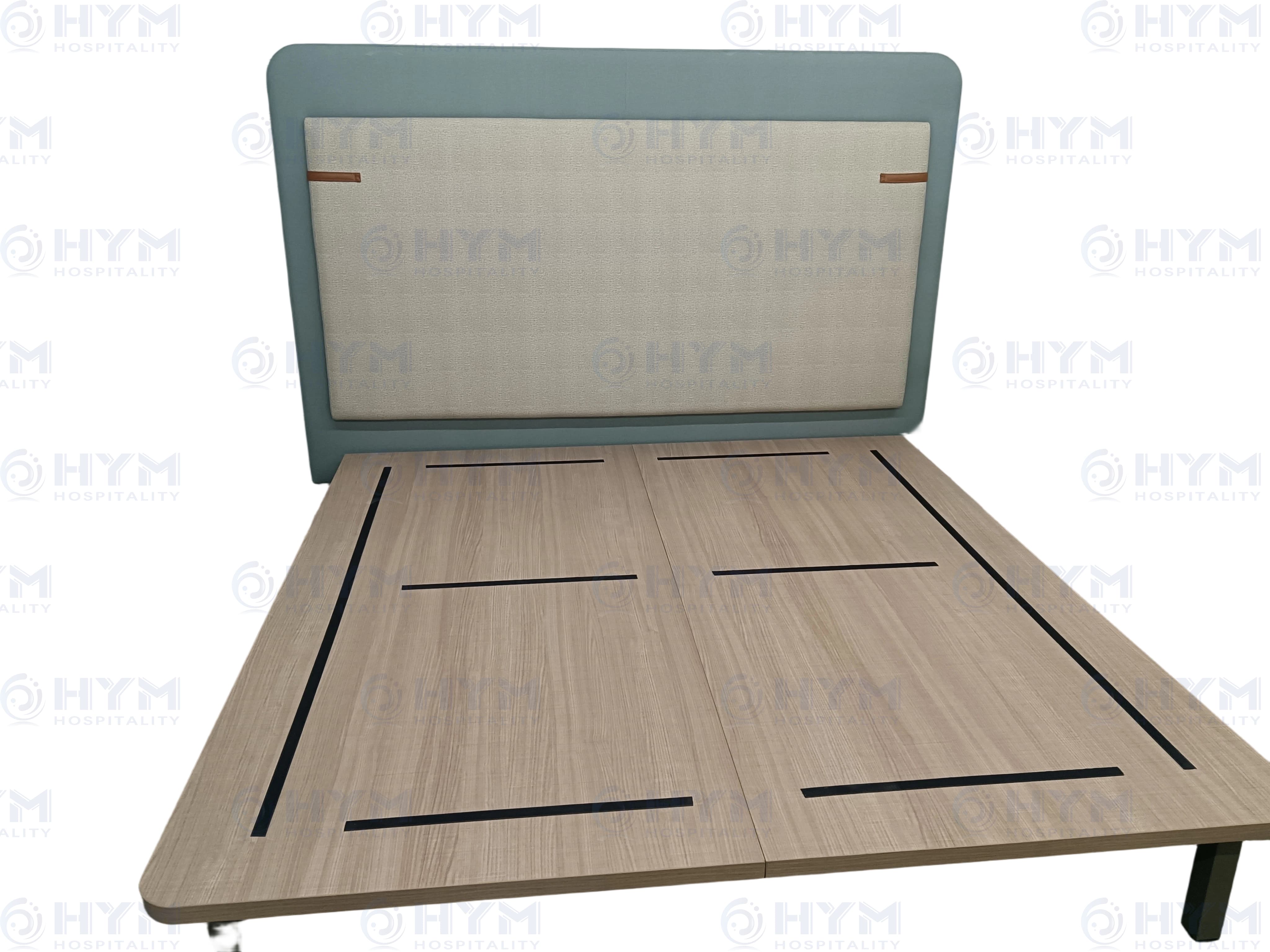 Hyman Hospitality brand-compliant guestroom furniture set including a GR-301 King headboard and matching platform bed base for Hilton Efficiency Suites.