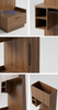 Close-up of hotel guestroom closet featuring integrated heavy-duty luggage bench with scratch-resistant surface.