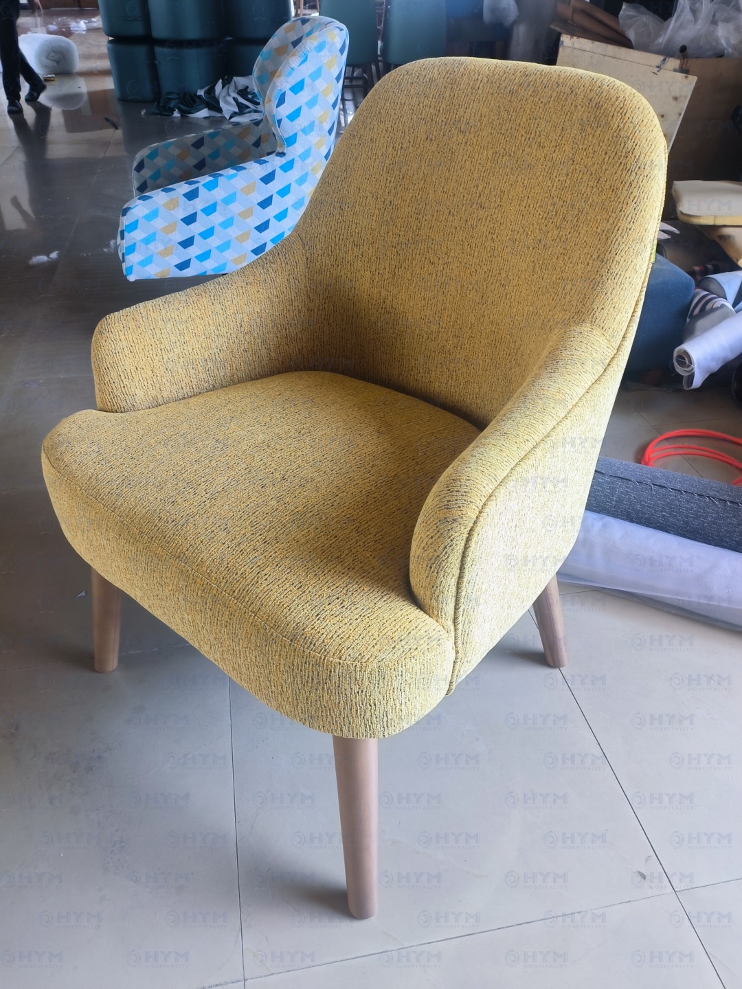 Hampton by Hilton lounge chairs in the factory workshop.