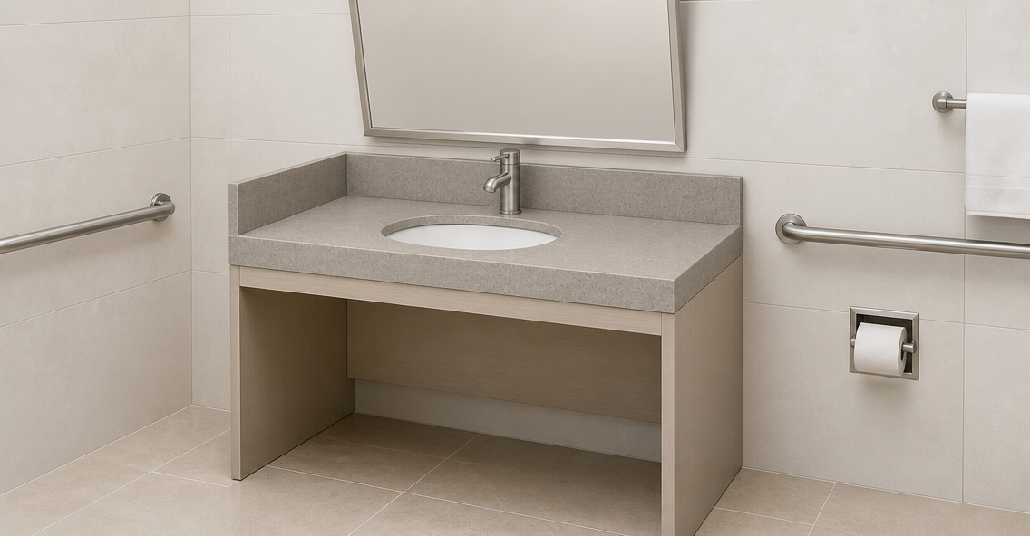 ADA-friendly accessible vanity base configuration with CG-221 top for Candlewood Suites guestroom bathrooms.