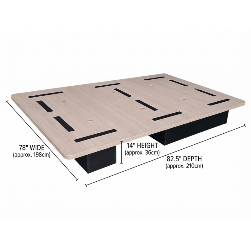 Dimensional technical view of a 78-inch wide hotel King bed base showing standard 14" height and 82.5" depth for Homewood Suites layouts.