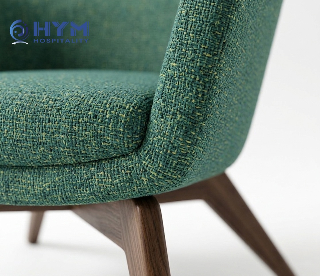 Close-up of the 100,000 double rubs contract-grade fabric and heavy-duty stitching on the PA-107 lounge chair.