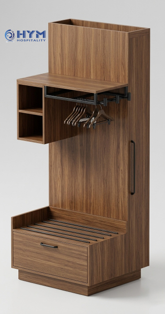 Main view of GR-314 Hampton by Hilton guestroom closet and wardrobe cabinet for hotel room projects.