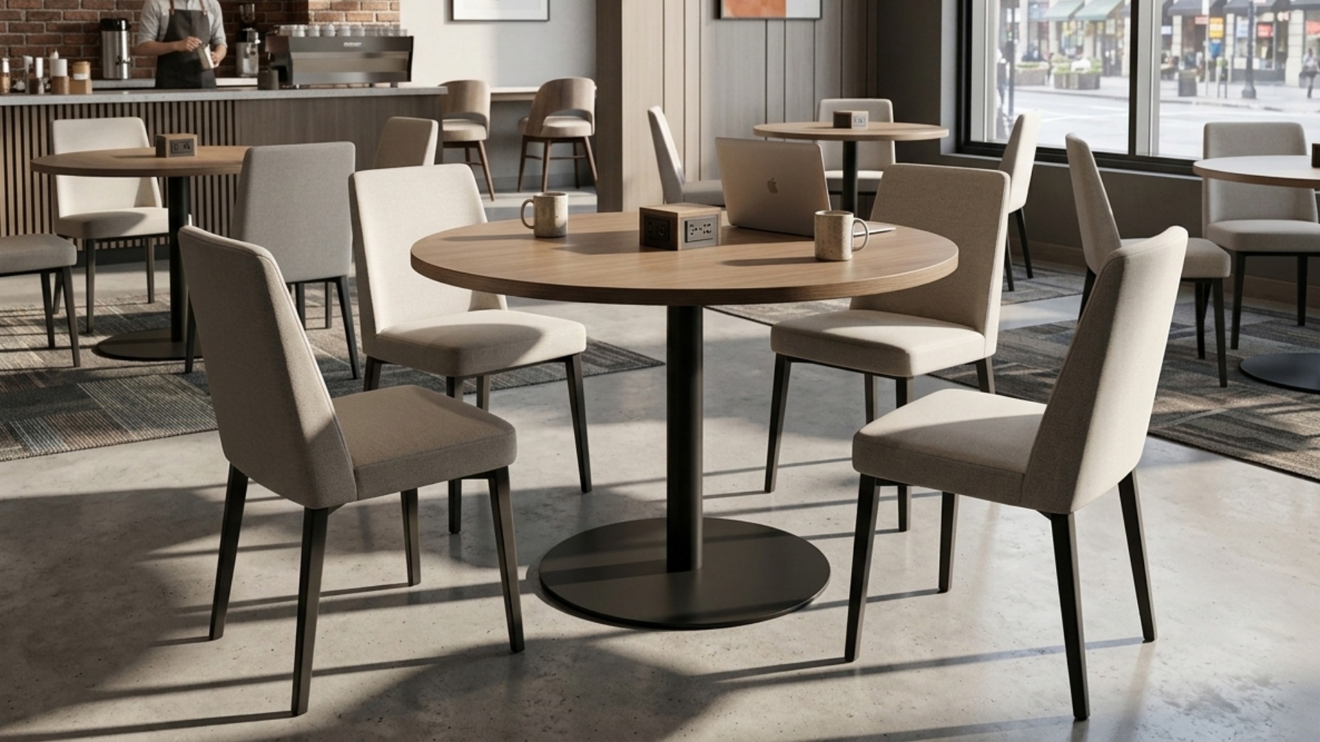 Commercial-Grade Round Collaborative Table for Hotel Lobby