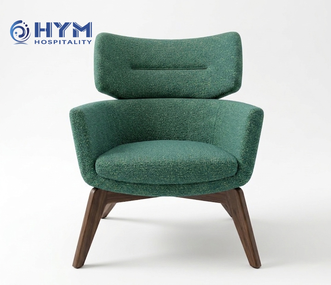 Front view of PA-107 public area lounge chair, custom manufactured for Hampton by Hilton hospitality lobby projects.