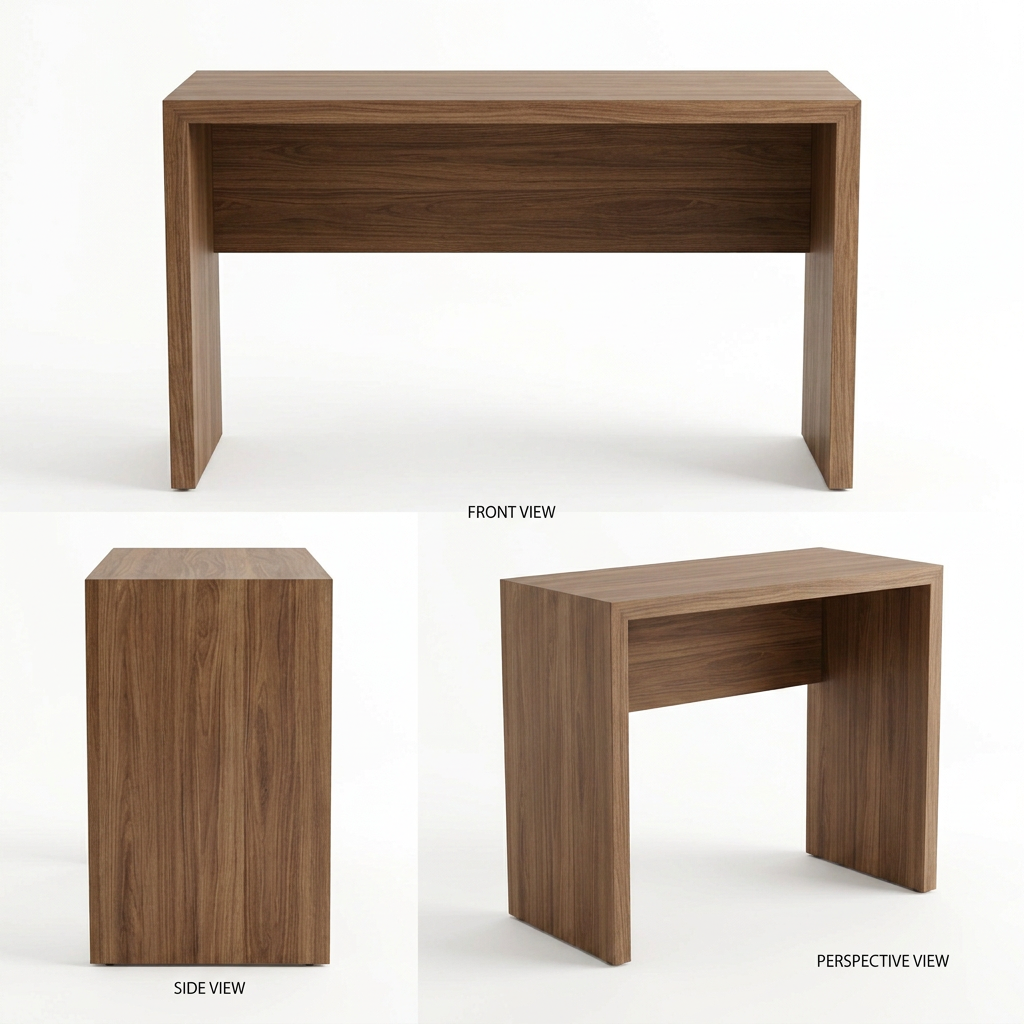 CG-253 desk front side and perspective views