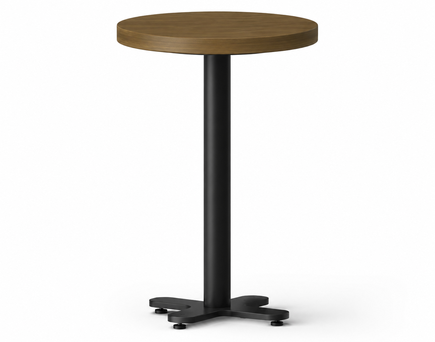 Hampton by Hilton brand-compliant PA-308 accent table featuring a Wilsonart Sap Walnut top and black powder-coated pedestal base.