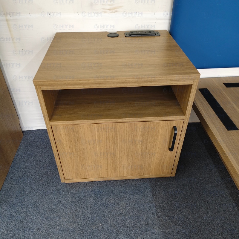 Front view of Hampton by Hilton King Left-Hand Nightstand GR-302 featuring Wilsonart Sap Walnut 8221-12 SoftGrain finish.