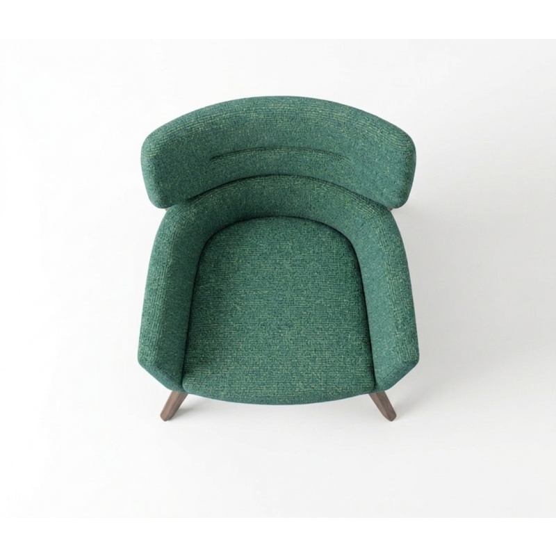 Top view of the PA-107 hospitality armchair, showcasing seat depth and geometric proportions for hotel space planning.