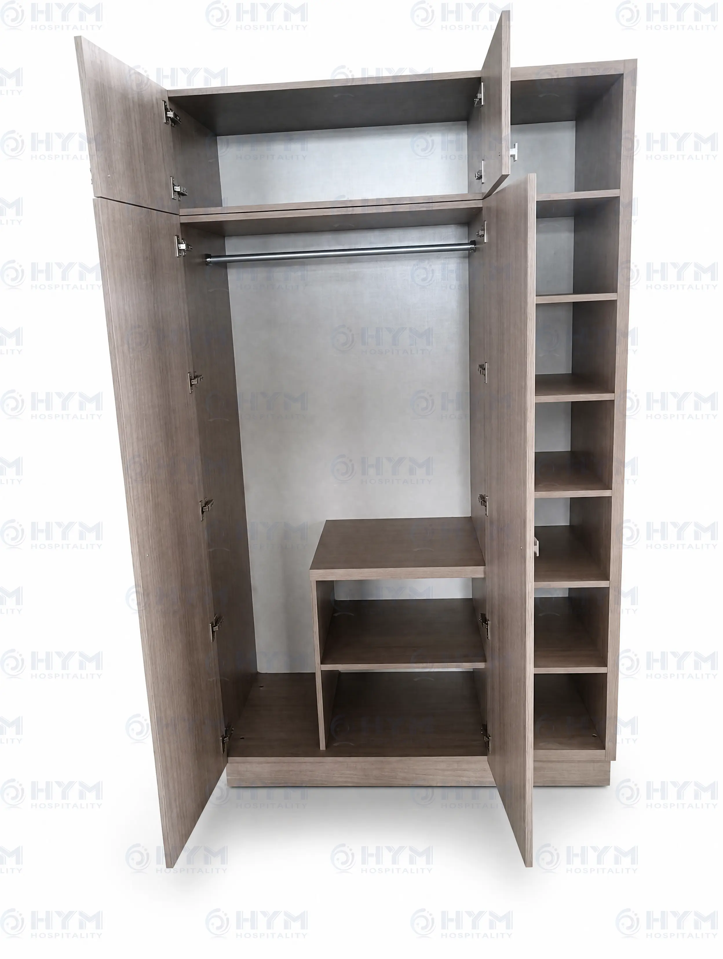 Technical specifications for GR-321 Closet Studio Suite including 52-inch width dimensions, luggage bench configuration, and built-in ironing board storage.