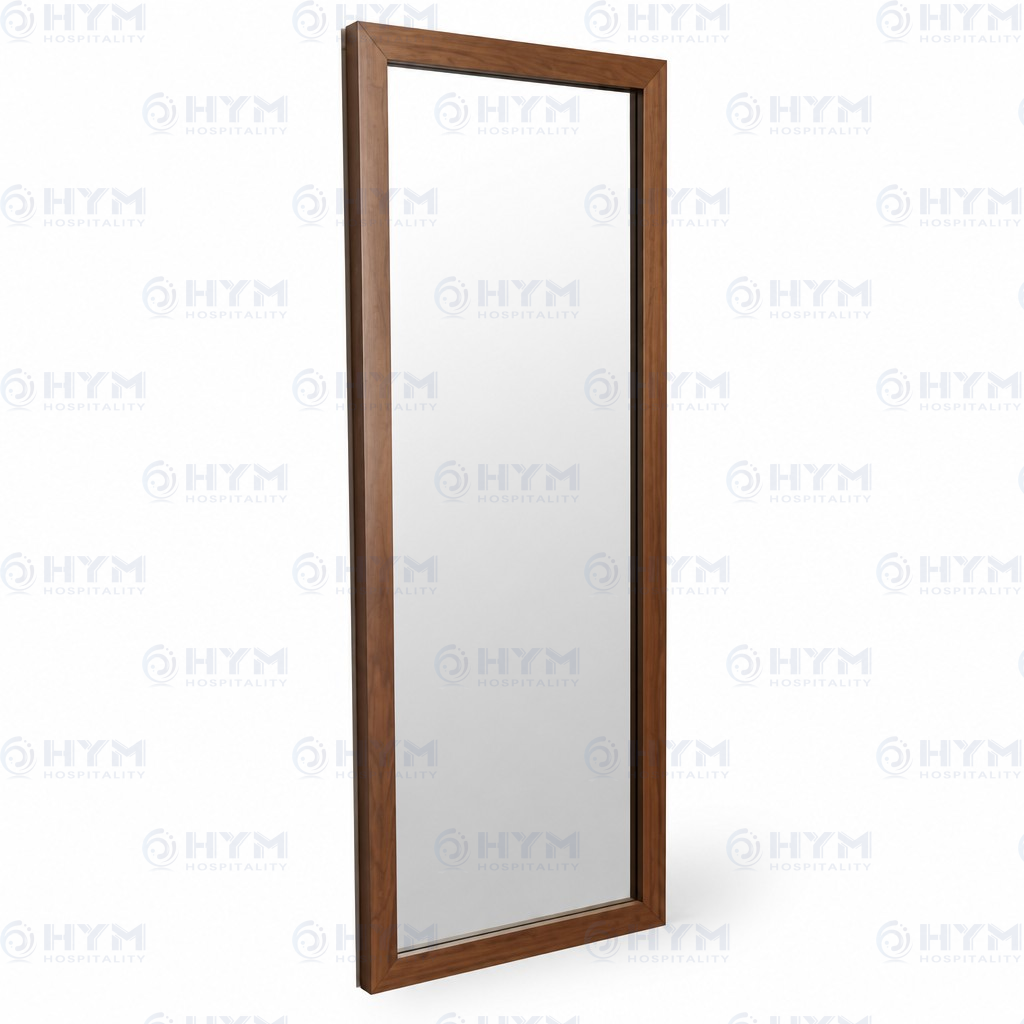 Full-length guestroom mirror with matching wood frame for AmericInn Hotel bedroom furniture set.