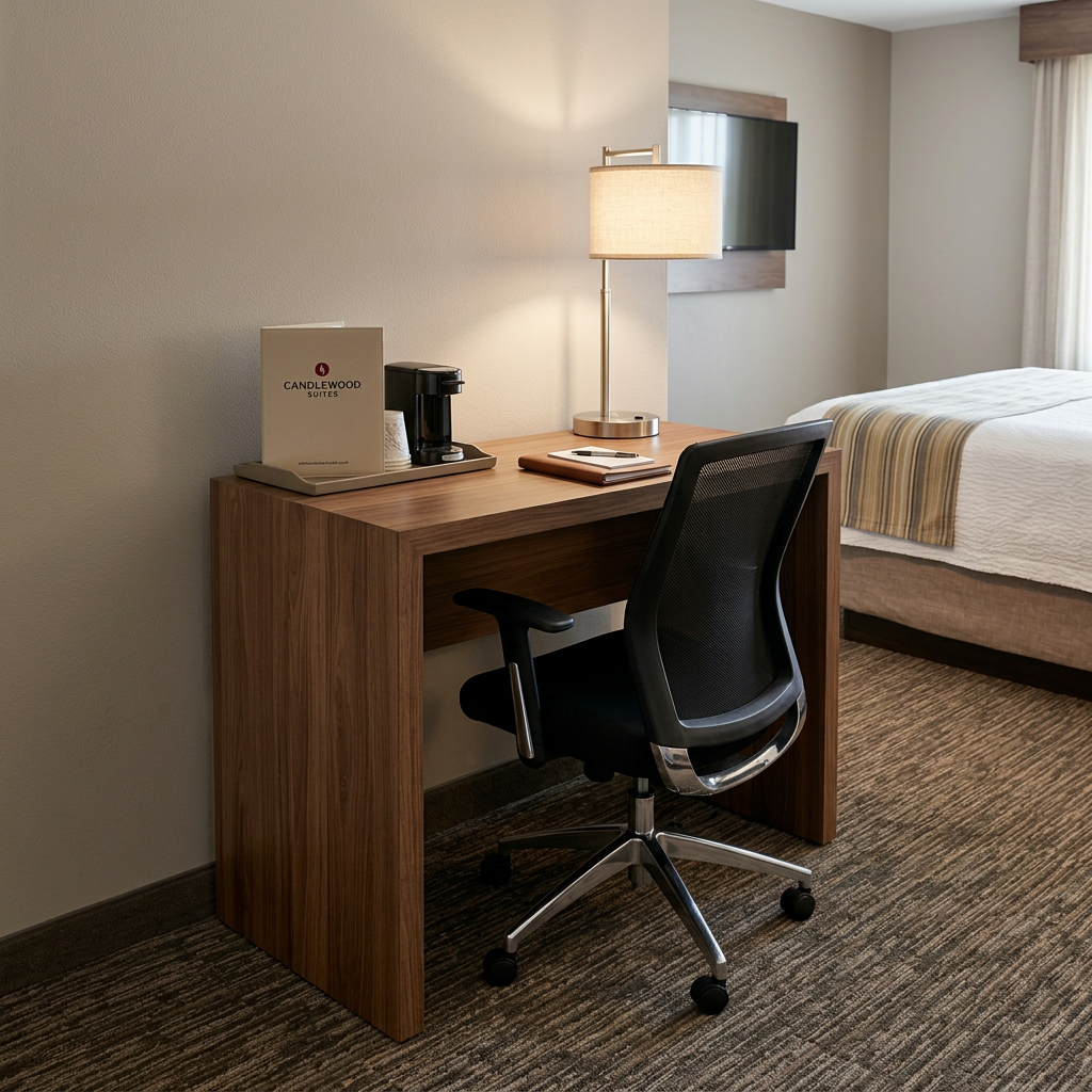 CG-253 desk in guestroom workspace with black office chair