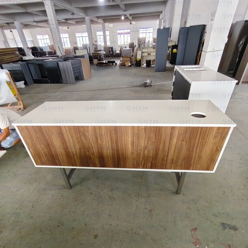 Factory-direct production of Holiday Inn Express EXP2-210 coffee bars at Hyman Hospitality’s facility, showcasing large-scale manufacturing capacity for North American projects.