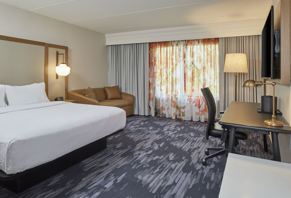 Marriott brand-compliant guestroom furniture package for Fairfield Inn and Suites hotel room