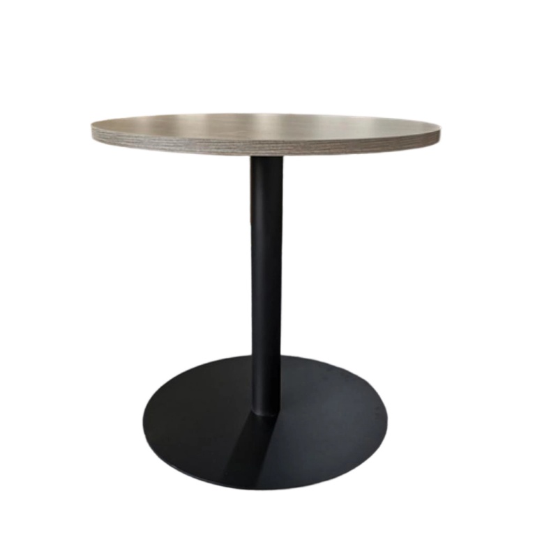 Ramada by Wyndham brand-compliant GR-312 round activity table featuring a 36-inch wood grain HPL top and a stable black metal pedestal base.
