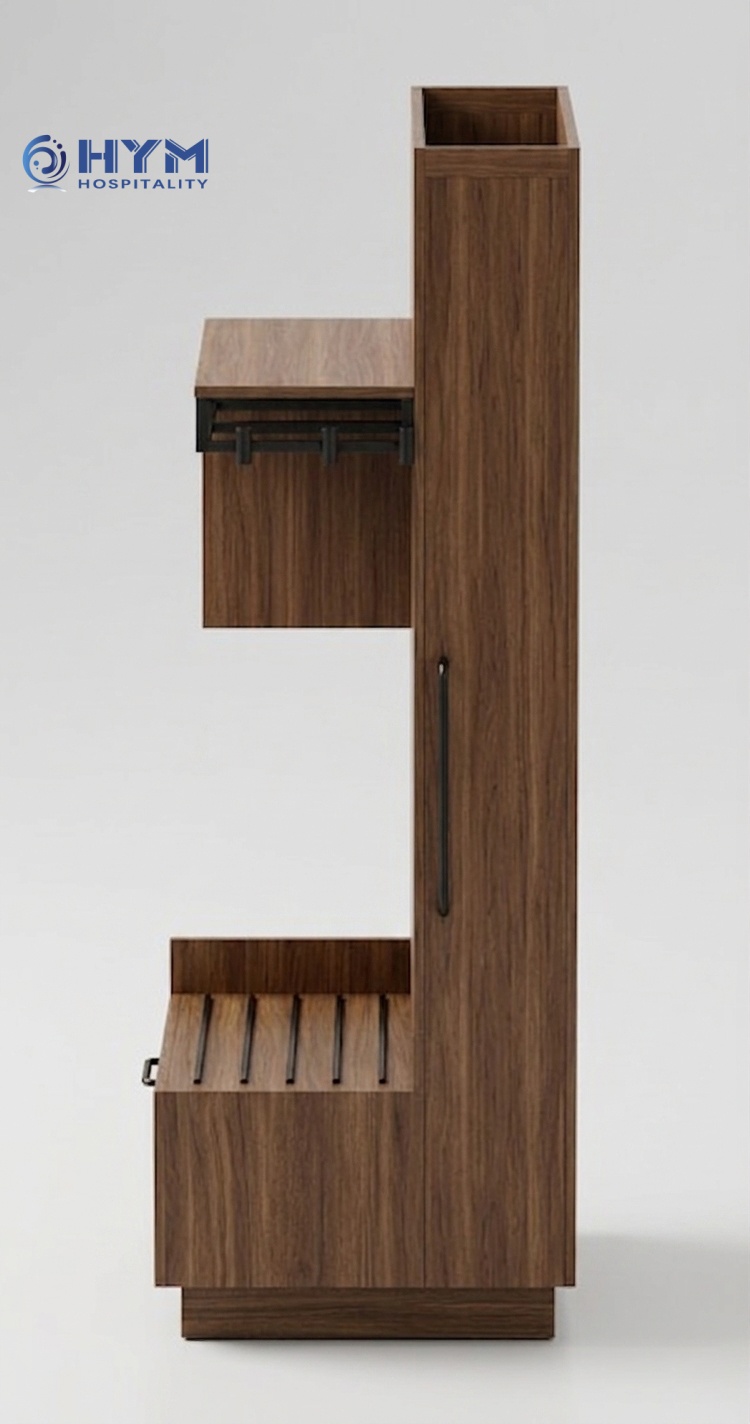 Side view of GR-314 Hampton by Hilton guestroom closet and wardrobe cabinet for hotel room projects.